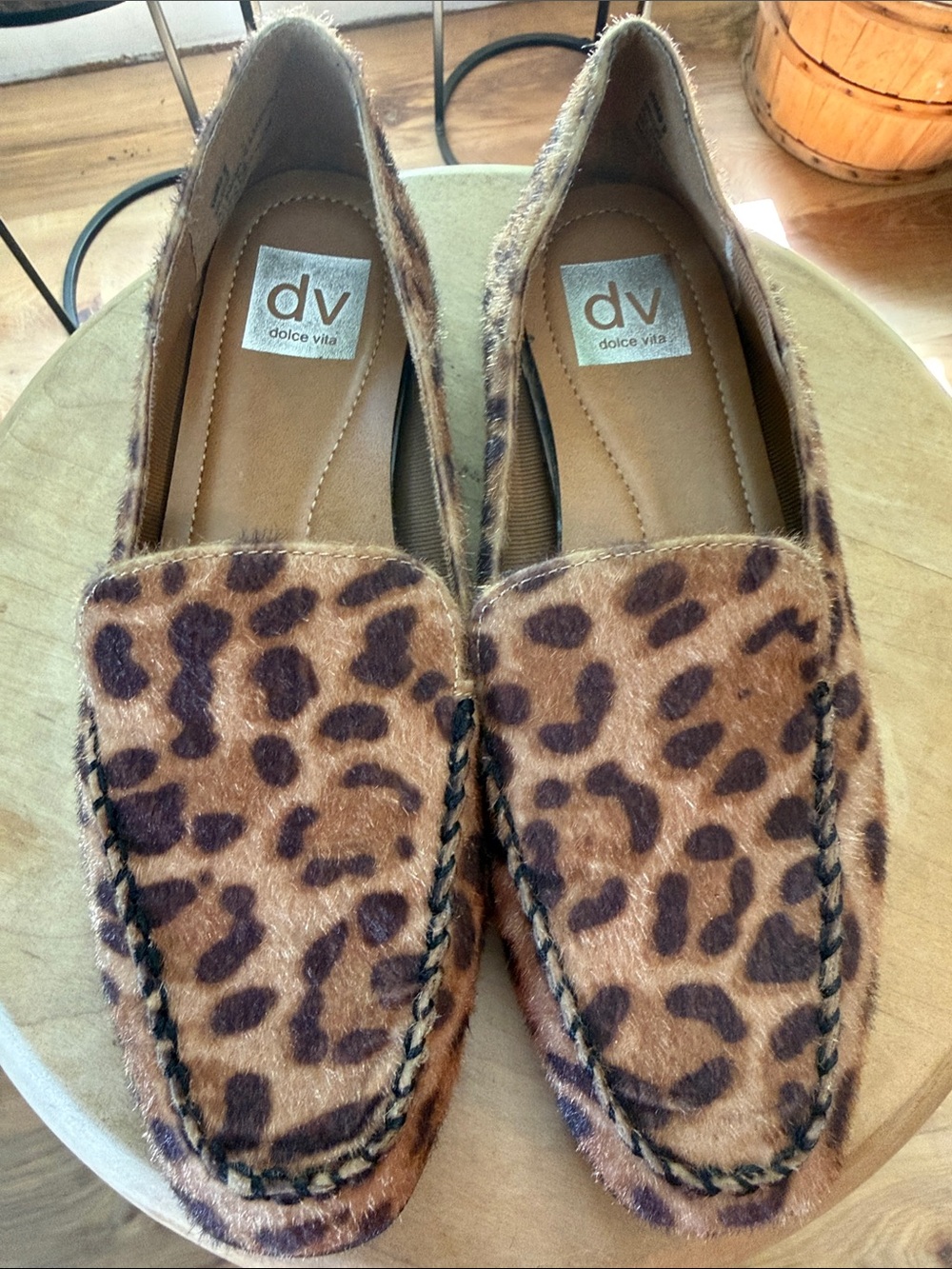 Dolce Vita Leopard Print Faux Fur Moccasins - Brown